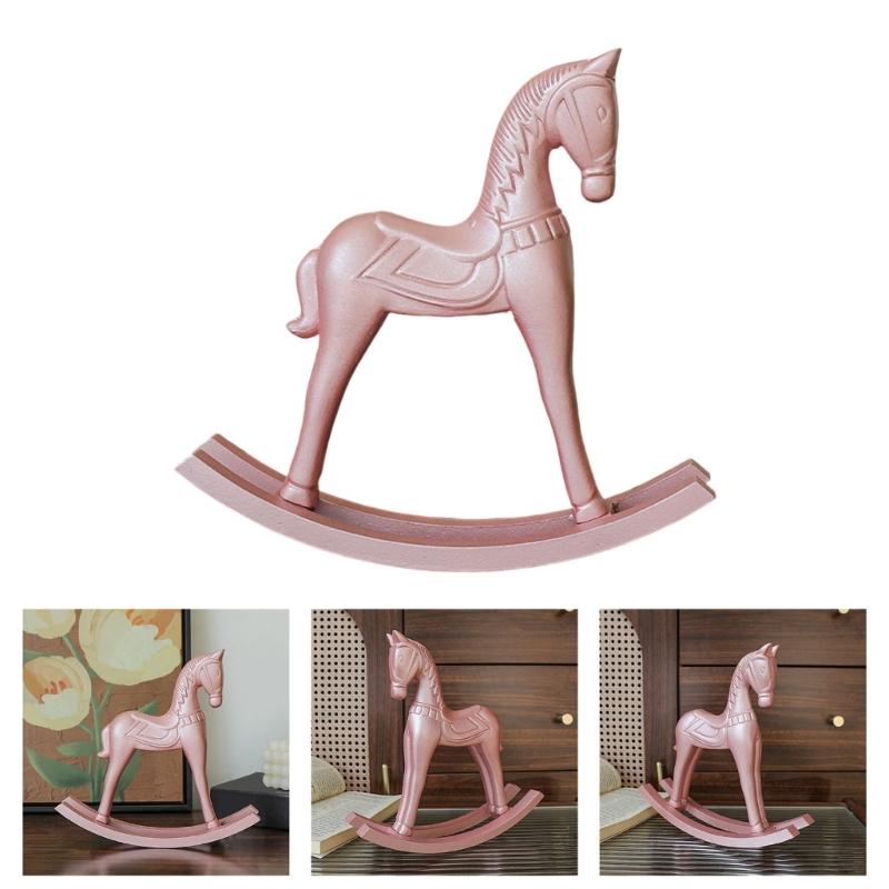 Holz Rosa Schaukelpferd Miniaturfigur Kinderzimmer Dekoration Handgefertigt Europäische Stile Wohnakzent Für Kinderzimmer Geschenk