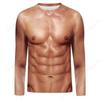 Rundhals Langarm T-Shirt 3D Lustig Muskelkörper Bedruckte T-Shirts Slim Oversized T-Shirt Herren Oberteile Hässliche Brusthaare Oberteile T-Shirts Neu