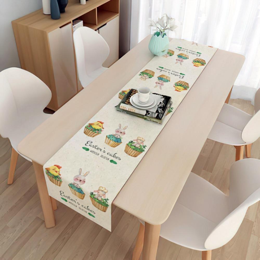 2 pièces Drapeau de table de Pâques Décoration de fête Table Oeuf Lapin Nappe Lin Double Drapeau