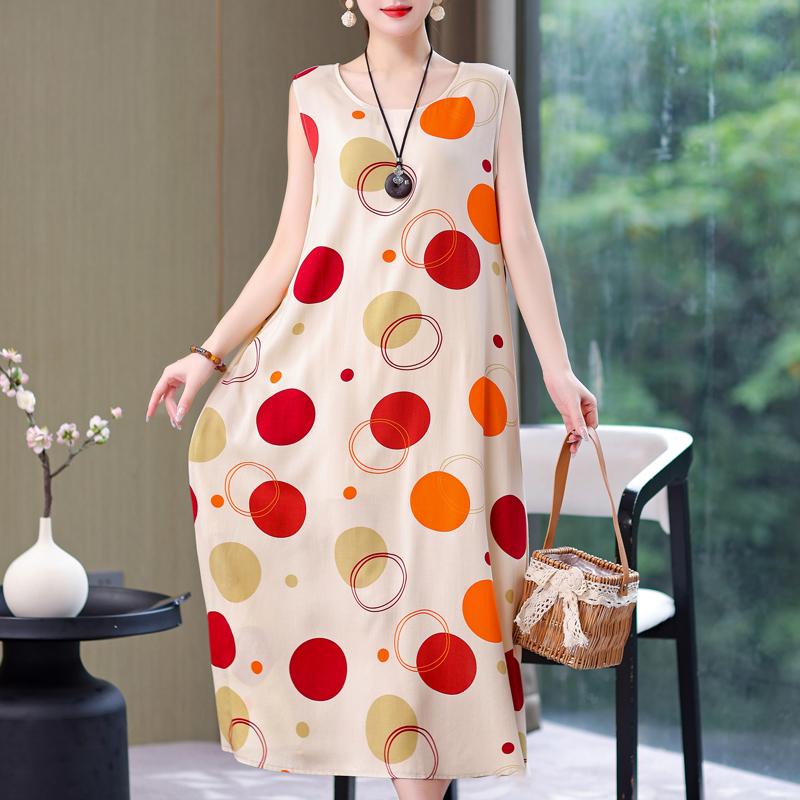 Abito lungo da donna taglie forti Abito estivo casual elegante senza maniche con stampa vintage per donna