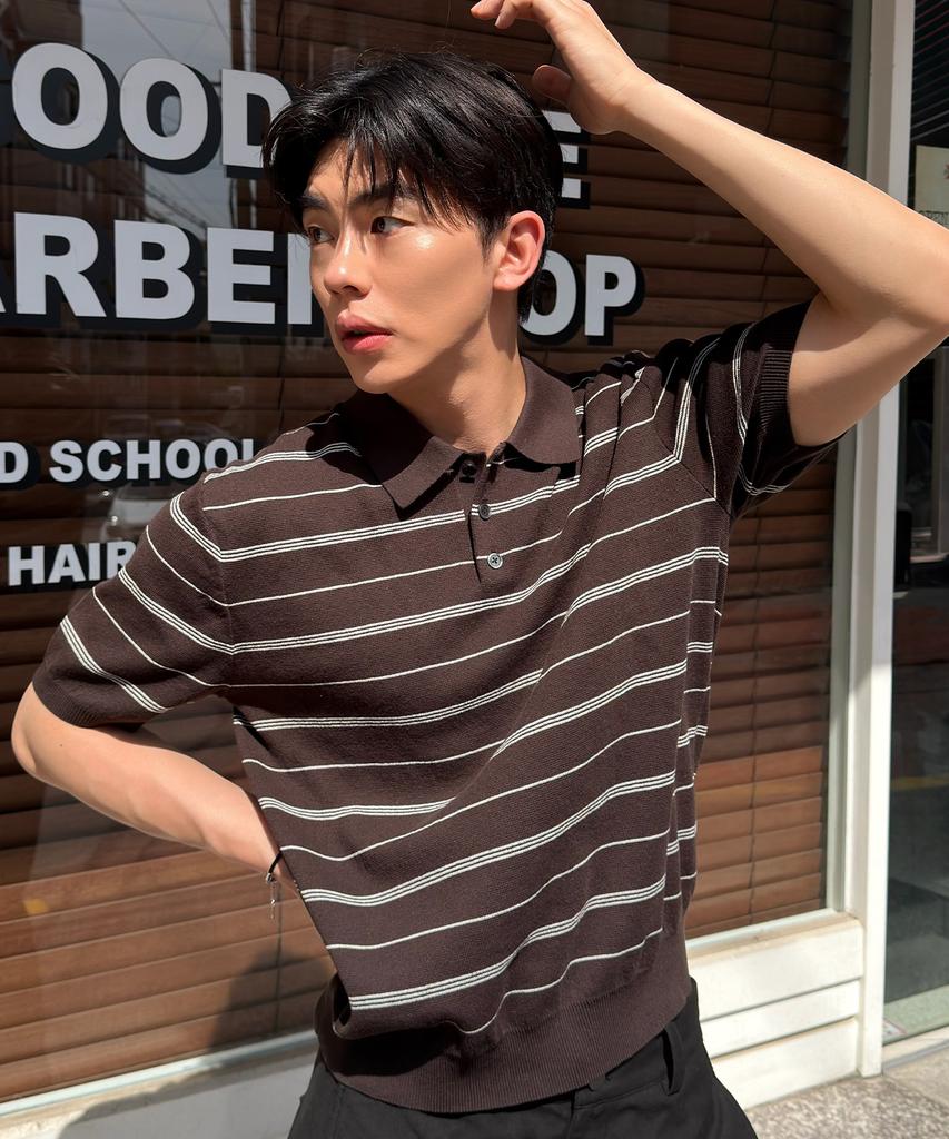 MINDBRIDGE [On] Washable Multi-Stripe Collared Short Sleeve Knit - 4 Colors