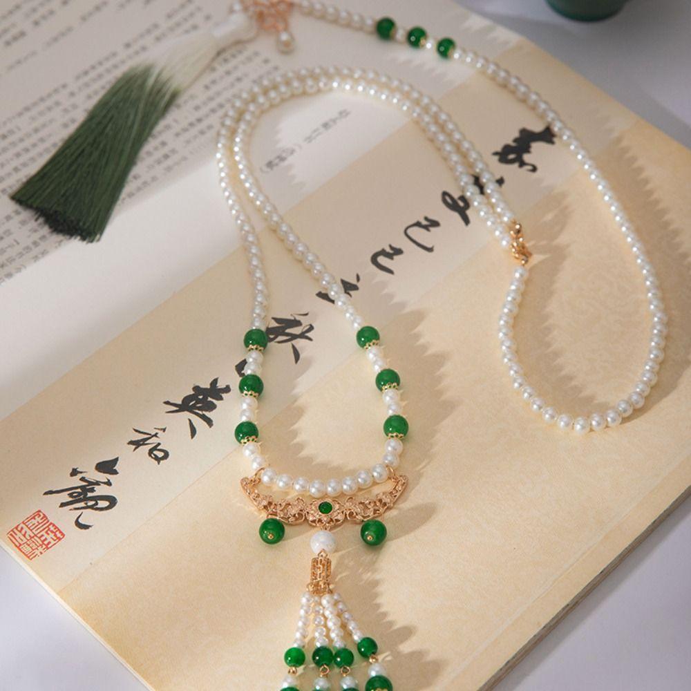 Imitation Pearl Hanfu Necklace Vintage Ethnic Pearls Pendant Chinese Pearls Necklace Cheongsam