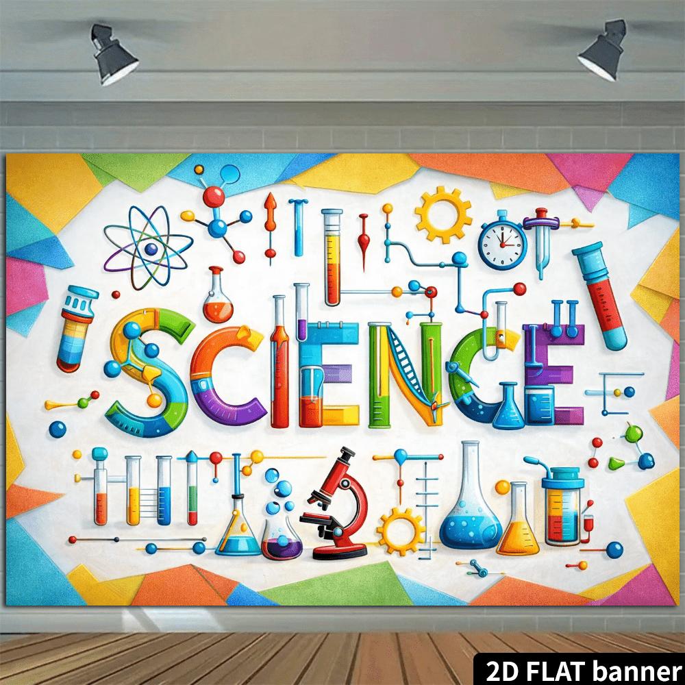 Background of Two-dimensional Plane Science Theme Chemical Laboratory Style with Microscope Test Tube Molecular Structure