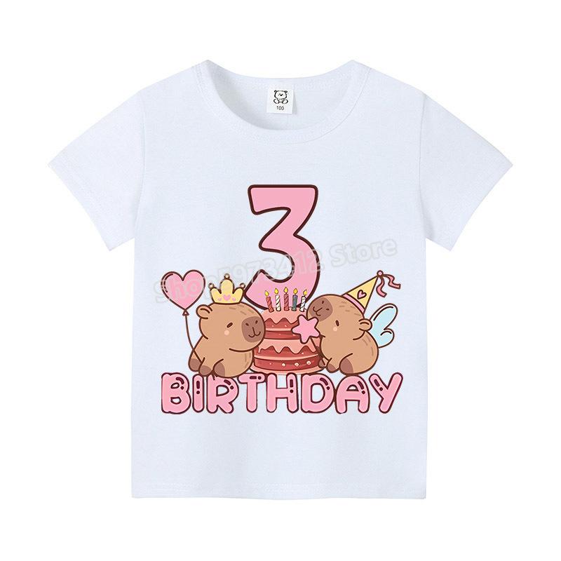 Capybara Child Casual Shirts Cotton Clothes Summer Short Sleeve White T-shirt Tee Anime Top Cute Shirt Cartoon Boy Girl Clothing