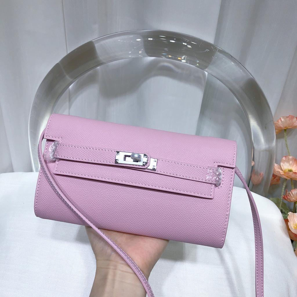 Neue Kelly-Geldbörse aus Rindsleder erster Schicht, Damenhandtasche aus echtem Leder, Handflächenmuster, lange Clutch-Tasche, Umhänge-Umhängetasche.