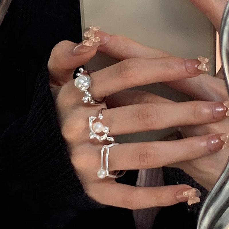 Trendy Geometric Pearl Ring In Elegant Vintage Style For Women Adjustable Jewelry Fashion