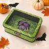 Desktop Decorative Storage Halloween Tin Box with Clear Lid, Witch Pumpkin Ghost Candy Snack Holders Container for Cookies Snacks, Festive Organizer