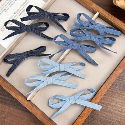 3 Stück/Set Haarspangen Mode Denim Blau Stoff Schleife Haarspangen für Frau Mädchen Haarnadeln Fransen Pony Clip Entenschnabel-Clip Retro