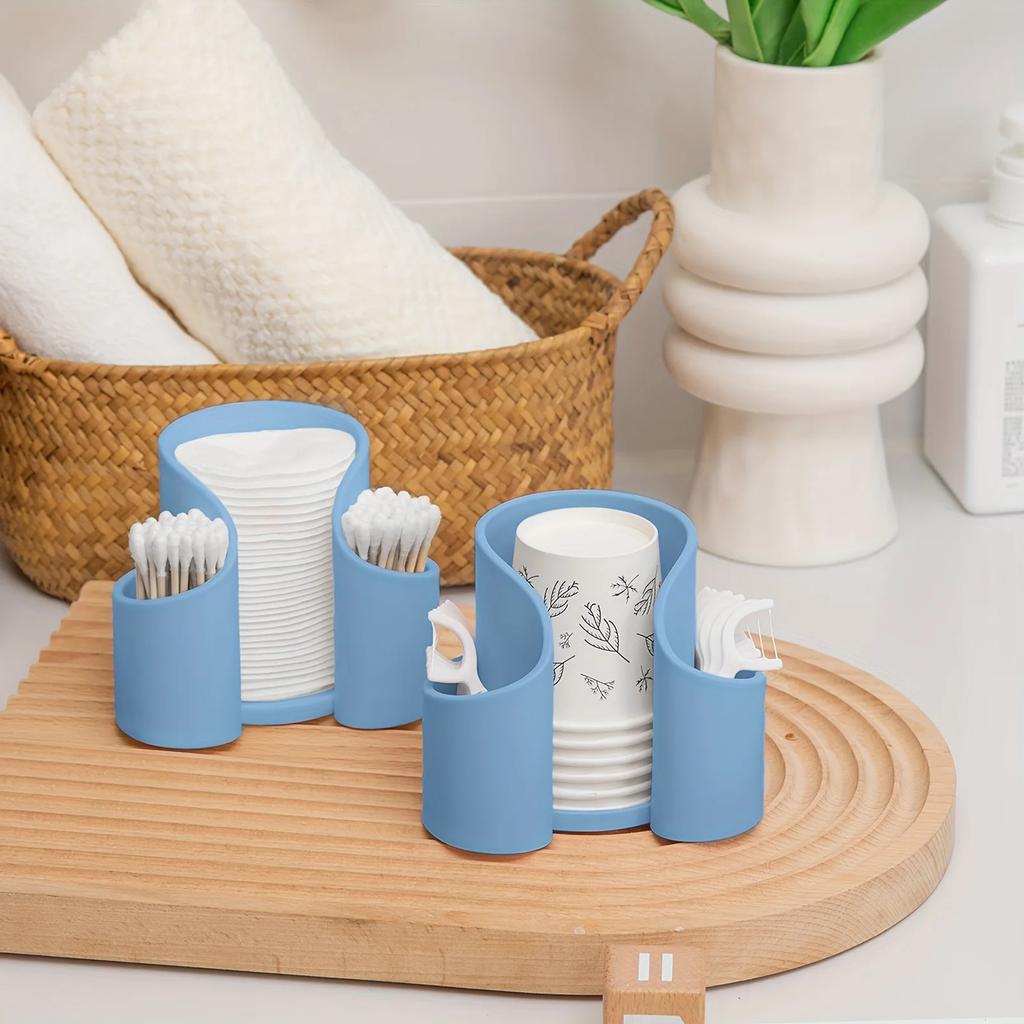 Cotton Pad QTips Holder, Bathroom Cups Dental Floss Dispenser, Storage Organizer for Cotton Pad QTips Paper Cup Floss, Bathroom