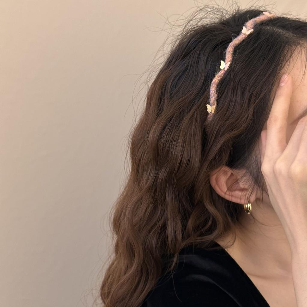 French Style Handmade Butterfly Wool Waves Hairband Fairy Cute Simple Temperament Exquisite Pearls Hair Accessories New