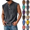 Canotta da uomo senza maniche con scollo Henley lavata, con abbottonatura e taschino sul petto, vestibilità casual larga, gilet sportivo