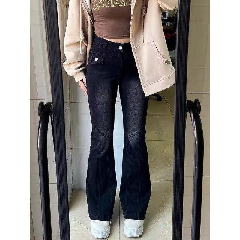 

Женские черные джинсы клеш с высокой посадкой в стиле ретро для осени/зимы 4XL