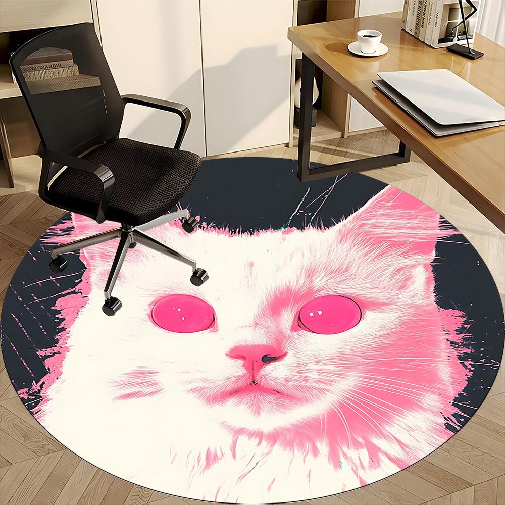 1pc Cat Pink Office Round Area Rug, Indoor Mat Suitable ForOffice, Under Office Chairs Bedroom Living Room Home Decor, Room Deco u02