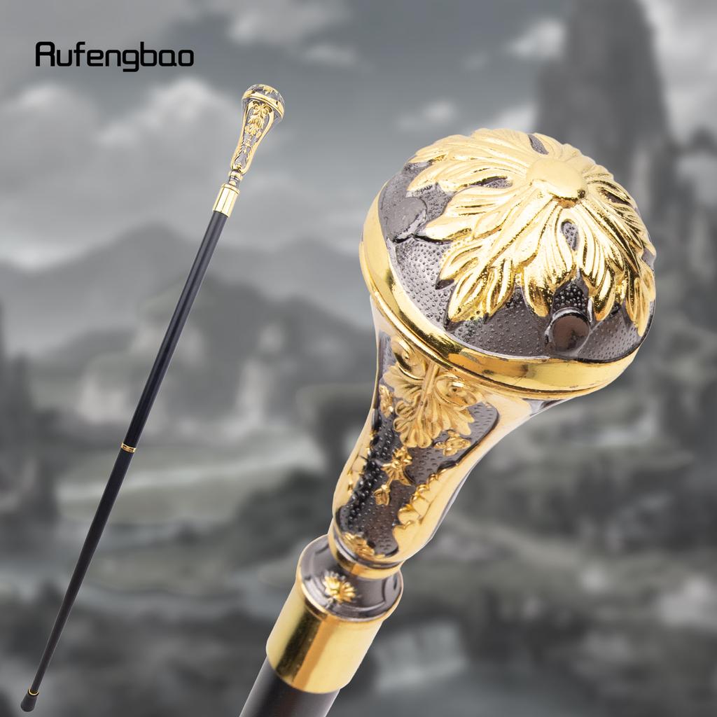 Gyllene svart lyxigt rundbladshandtag Mode käpp för fest Dekorativ promenadkäpp Elegant knopp Crosier knopp 95 cm