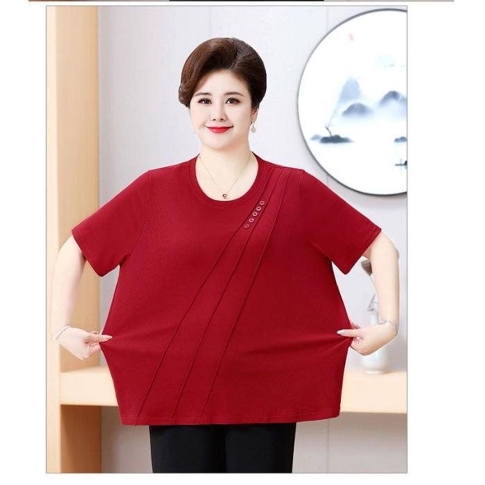T-shirt Estiva Ricamata a Maniche Corte per Donne Taglie Forti di Mezza Età e Anziane - Vestibilità Larga, Design Snellente