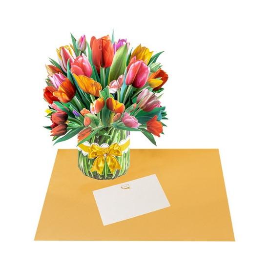 Paper Flower Pop Up Cards 3D Flower Bouquet Greeting Card with Envelope And Note for Mother's Day Graduation Anniversary Birthday Congratulations