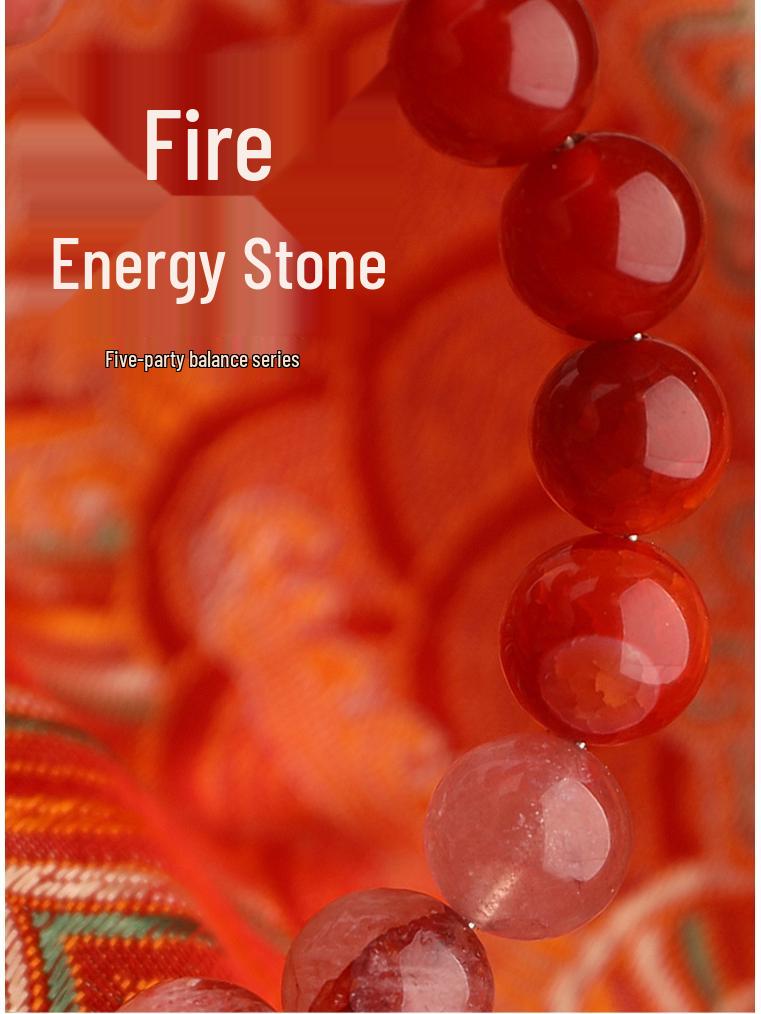 Five Elements Red Agate Fire Balance Bracelet with Cinnabar - Unisex Jade Crystal for Fire Element Support