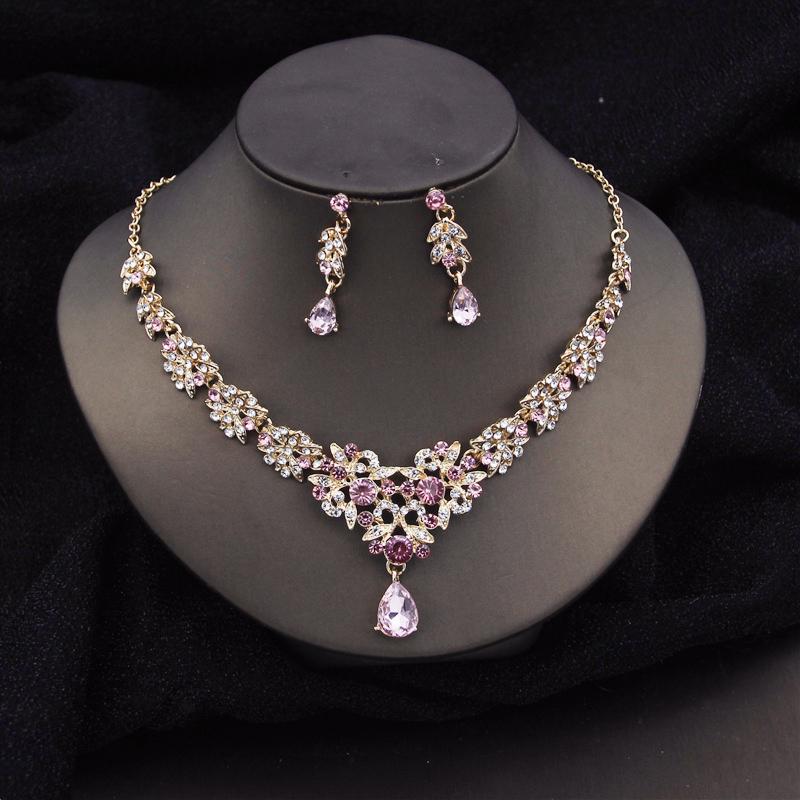 2024 neue Kristall Braut Schmuck Sets für Frauen Luxus Halsband Halskette Ohrringe Prom Hochzeit Kleid Braut Halskette Sets Mode