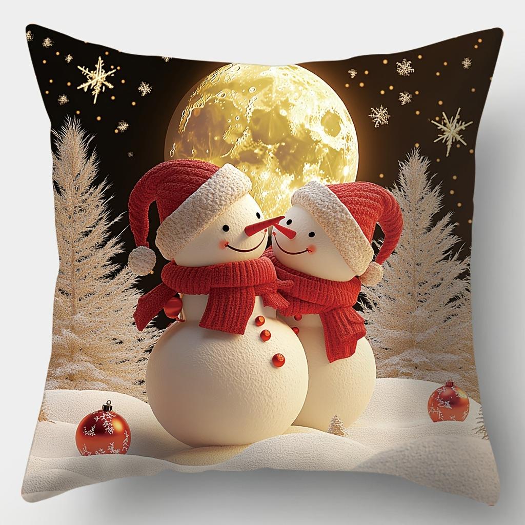 Home Decor Christmas Moon & Festive Holiday Pillows Pattern Cushion Cover Suitable For Sofa Bedroom Car Pillow Cover