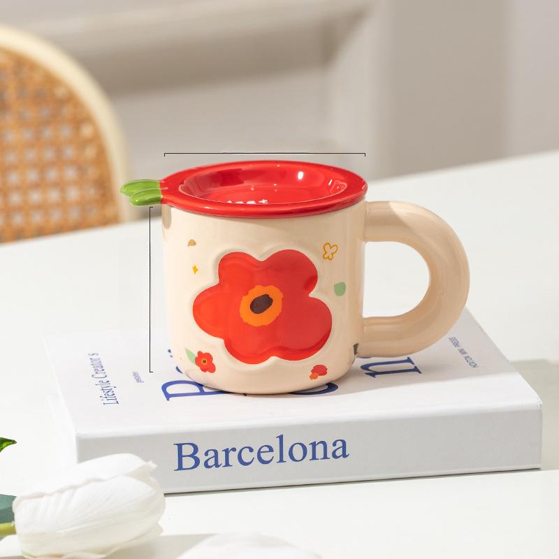 Creative Danish Flower Mug with Lid Gift Coffee Cup Couple High Value Water Cup Ceramic Cup Souvenir