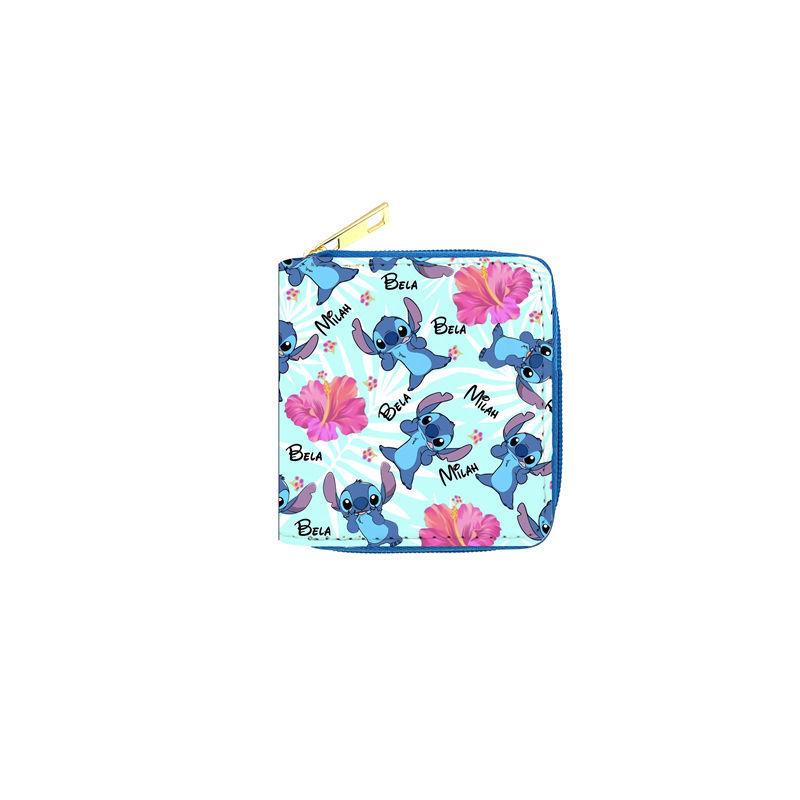 Stitch Short Zip Wallet for Women Girls Cute Cartoon PU Leather Coin Purse Card Holder ID Case Blue 6pcs