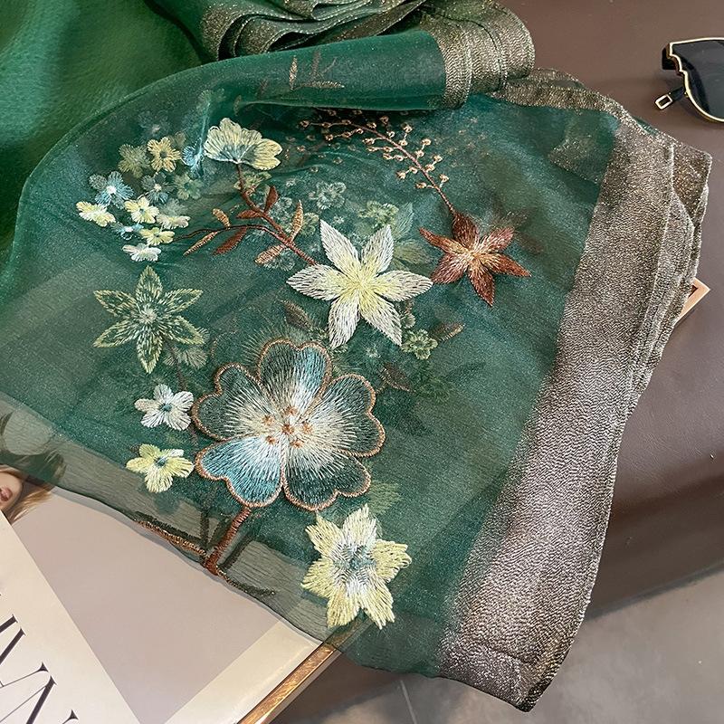 Solid Silk Women Scarf Winter Warm Wool Shawls Lady Wraps Bufanda Floral Pashmina Luxury Embroidery Warn Scarves 2023 New