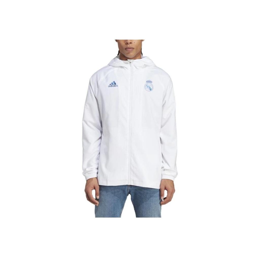 Adidas Logo Print Zip-Up Hoodie Men Jackets White HT6459
