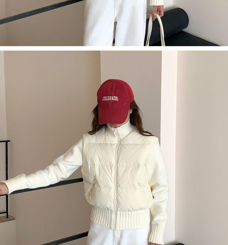 Korean Style Women's Knitted Patchwork Down Vest - Petite Short 90% White Duck Down Outerwear for 2025 Autumn/Winter