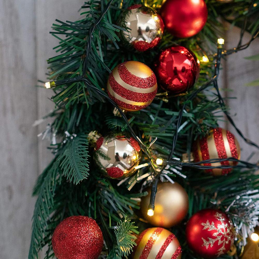 50 Stück Gold Rot Schneeflocke Weihnachtskugeln Set Kunststoff Neujahr Hängeanhänger Kugelornamente für Weihnachtsbaum Navidad Party Deko