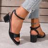 Modne sandały na wysokim grubym obcasie dla kobiet letnie z kwadratowym noskiem czarne Sandalias Mujer 2025 zapinane na kostce sandały na grubym obcasie do biura
