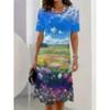 Summer Short Sleeved Dress 3D Floral Print Retro Dress Bohemian Dress Plus Size