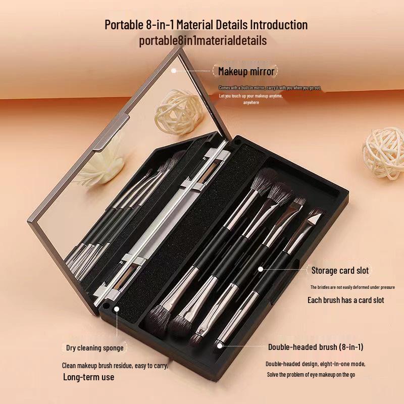 5-Piece Double-Ended Eyeshadow and Eyeliner Brush Set with Mirror