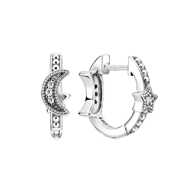 Pandora New Moon And Shining Star Charm Hook Earrings Women earrings Silver 299152C01 Box
