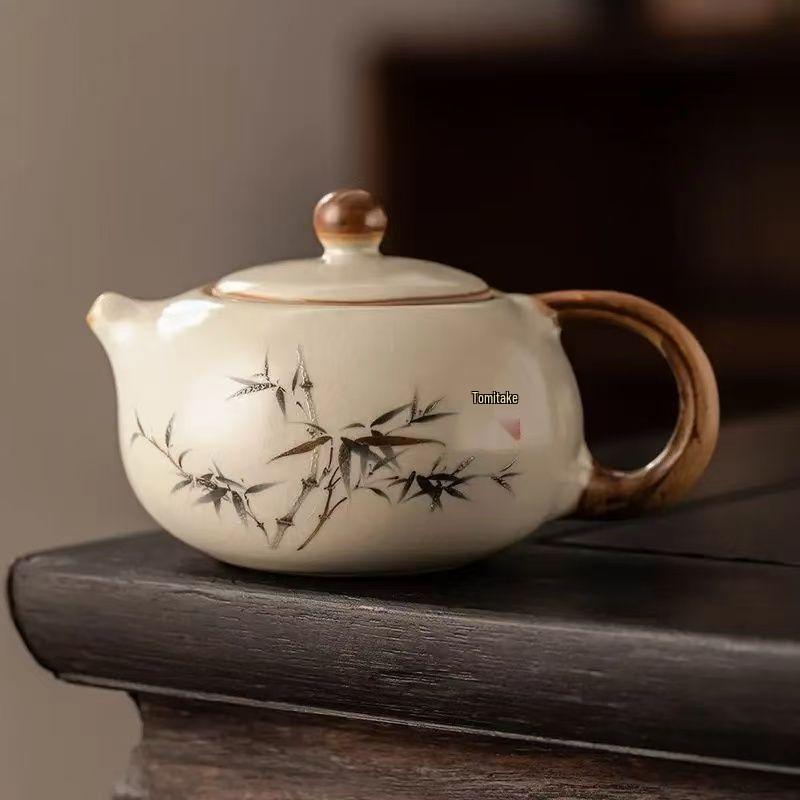 Бежевый керамический чайник для чая в стиле Килн Си Ши с глазурью «ледяные трещины» - Однопорционный чайник для чая Гунфу.