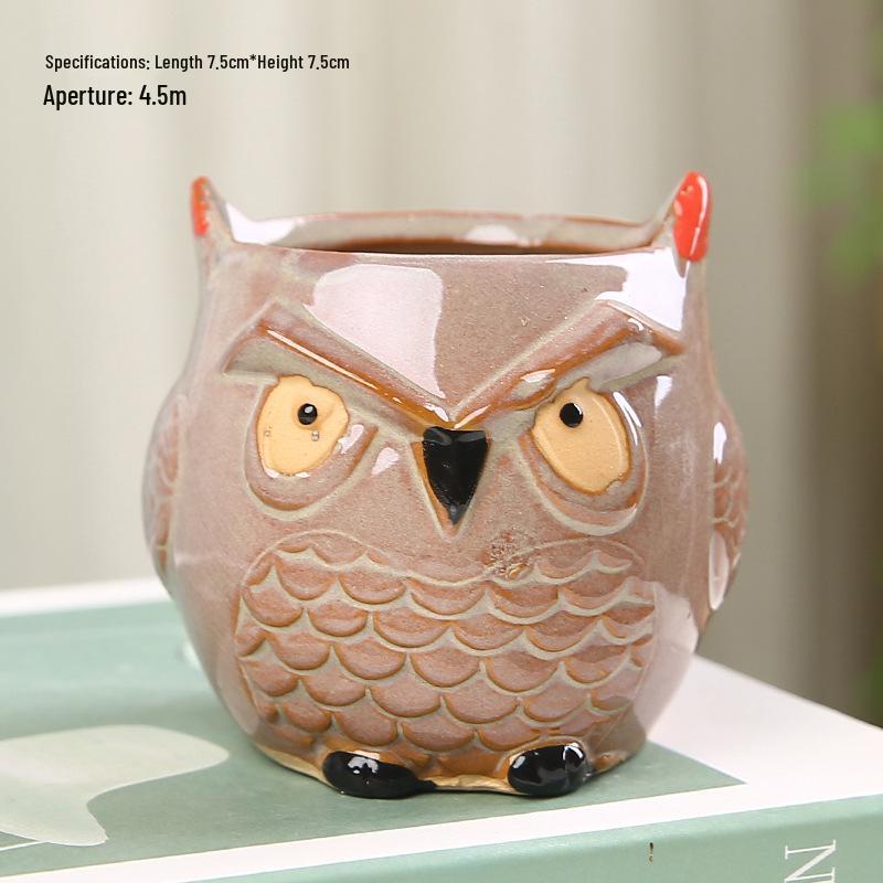 Cute Owl Ceramic Planter for Succulents: Flower/Bonsai Thumb Pot Ornament