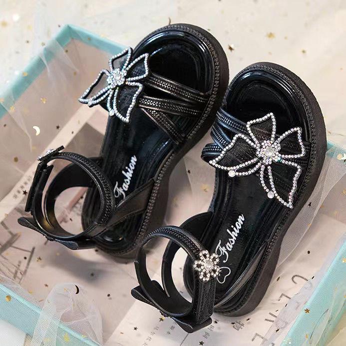 

2025 Summer Rhinestone Bow Sandals for Girls - Casual Soft Princess Shoes for Little and Big Kids Size 25 - 16 cm