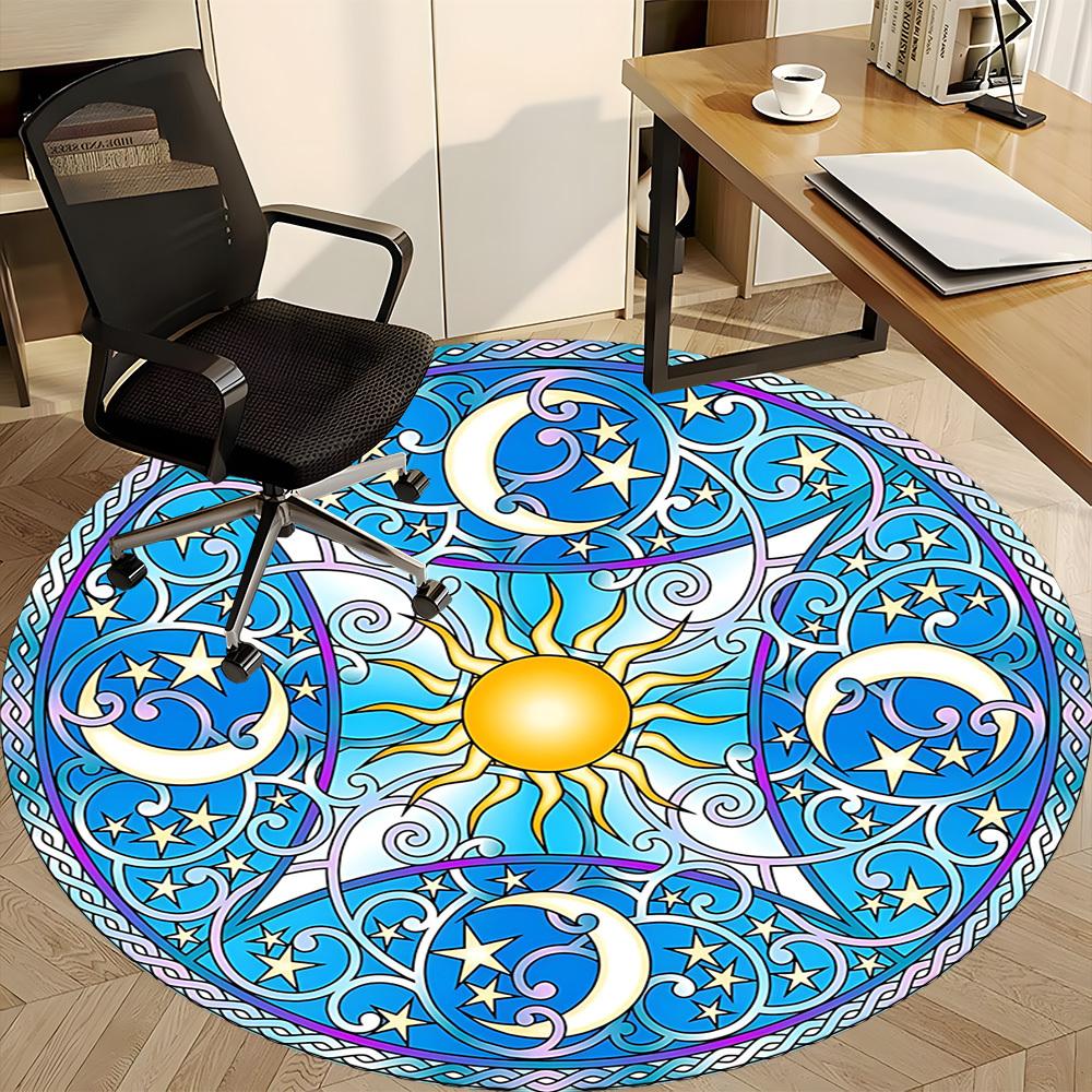1pc Sun Moon Stars Mandala Chair Carpet for Office Non-Slip,  Machine Washable Rug for Office - Polyester, Machine Made yy251029122