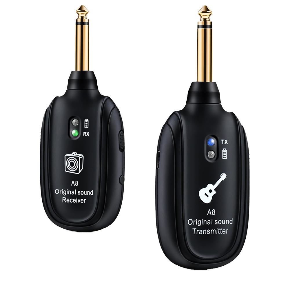 

Wireless Guitar System UHF Audio Wireless Transmitter Receiver For Acoustic Guitar Bass Violin Keyboard Electric Instruments as shown