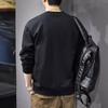 Autumn Trendy Brand Splicing Texture Sweater Men'S American Retro Tooling Pocket Heavy Abraded Loose Crew Neck Top
