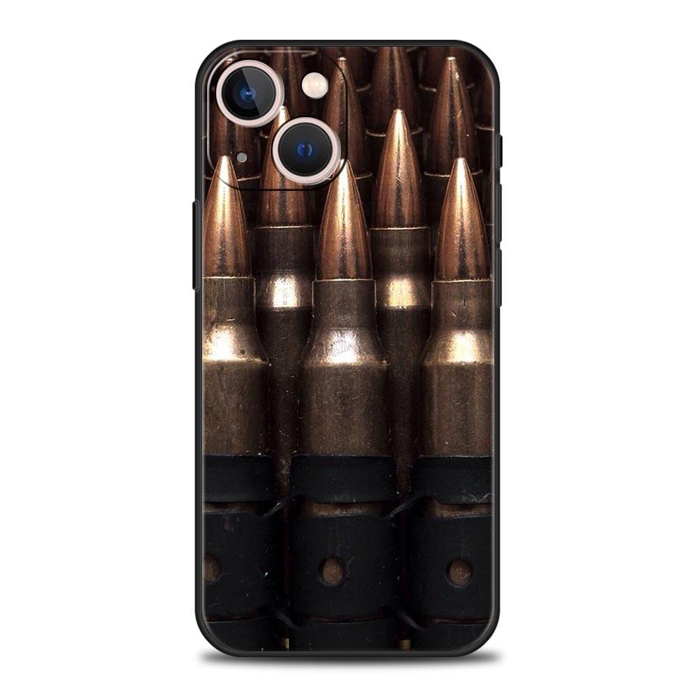 AK47 Handgun Gun BUllets Phone Case For Apple iPhone 11 15 14 Pro MAX 12 13 7 8 Plus X XR XS MAX SE Silicone Black Cover Funda
