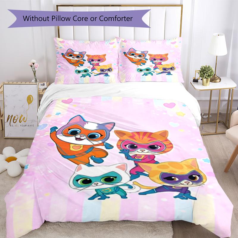 3pcs SuperKitties Bedding Set Duvet Cover Closure Includes 1 Duvet Cover & 2 Pillowcases, Soft and Comfortable for All Seasons.