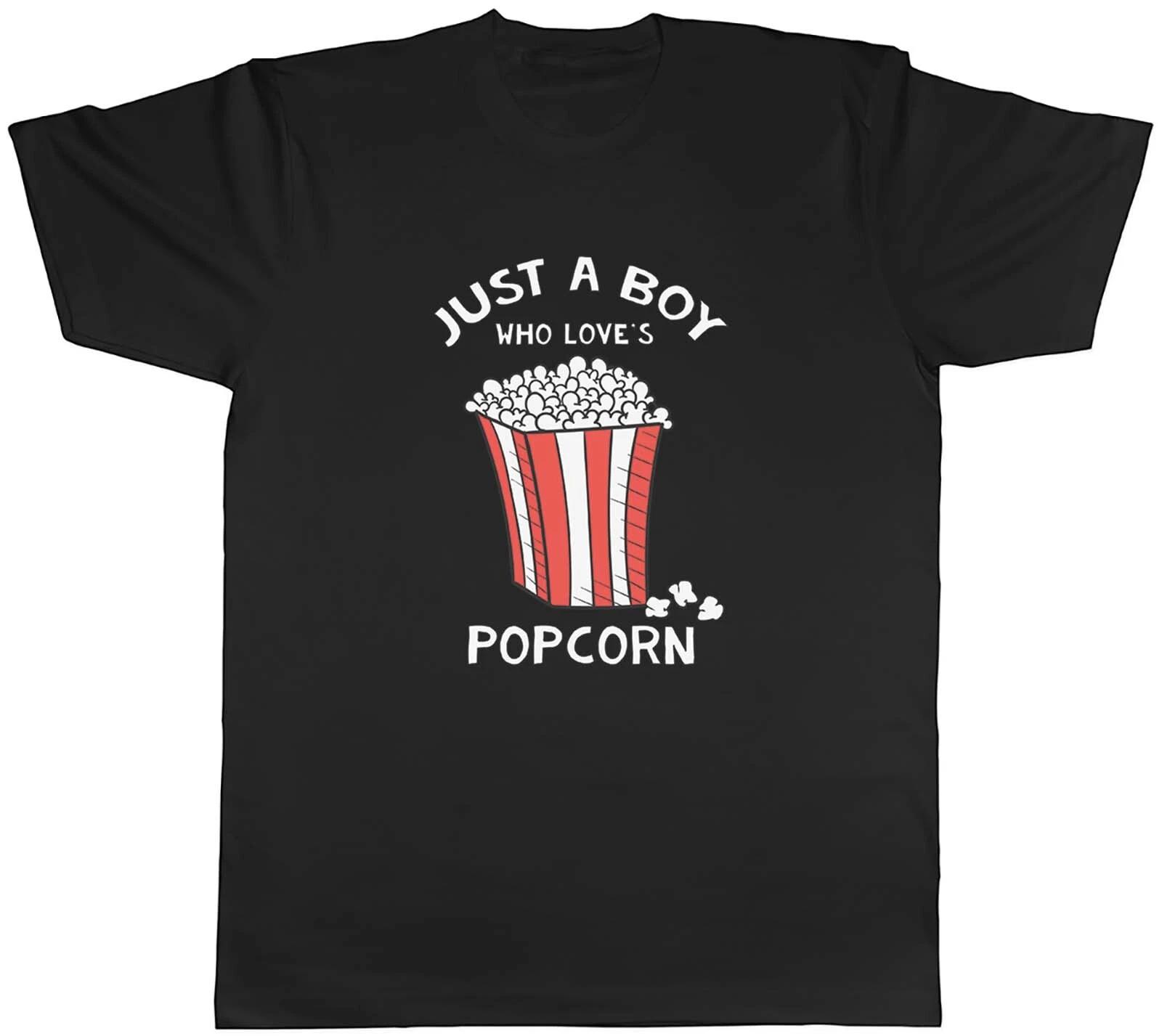 Just a Boy Mens T-Shirt Who Loves Popcorn Tee Gift S