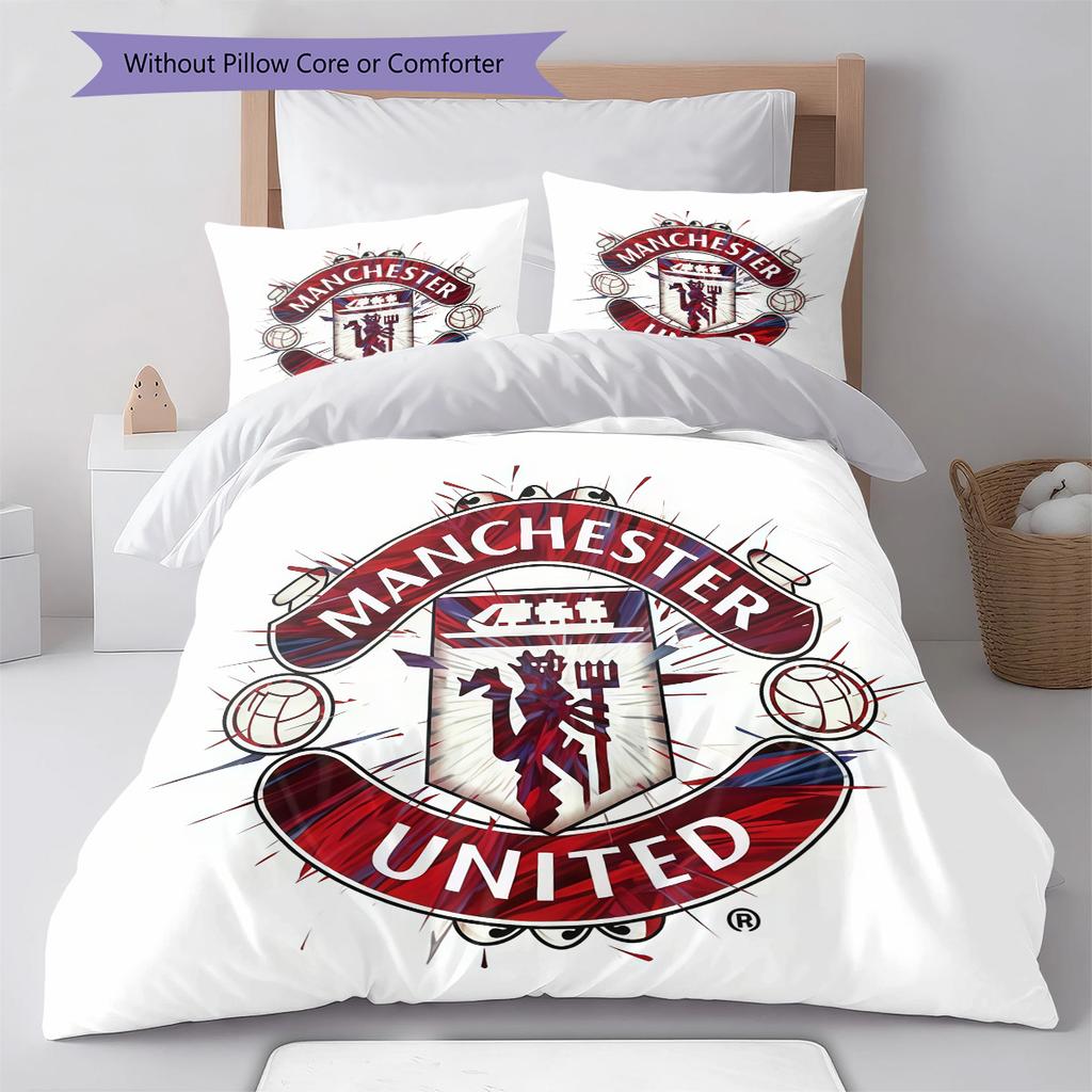 Man Utd Bedding Quilt Set Quilt Cover Pillowcase Home Decoration Birthday Gift (1 * Duvet Cover + 2 * Pillowcase, Without Core)