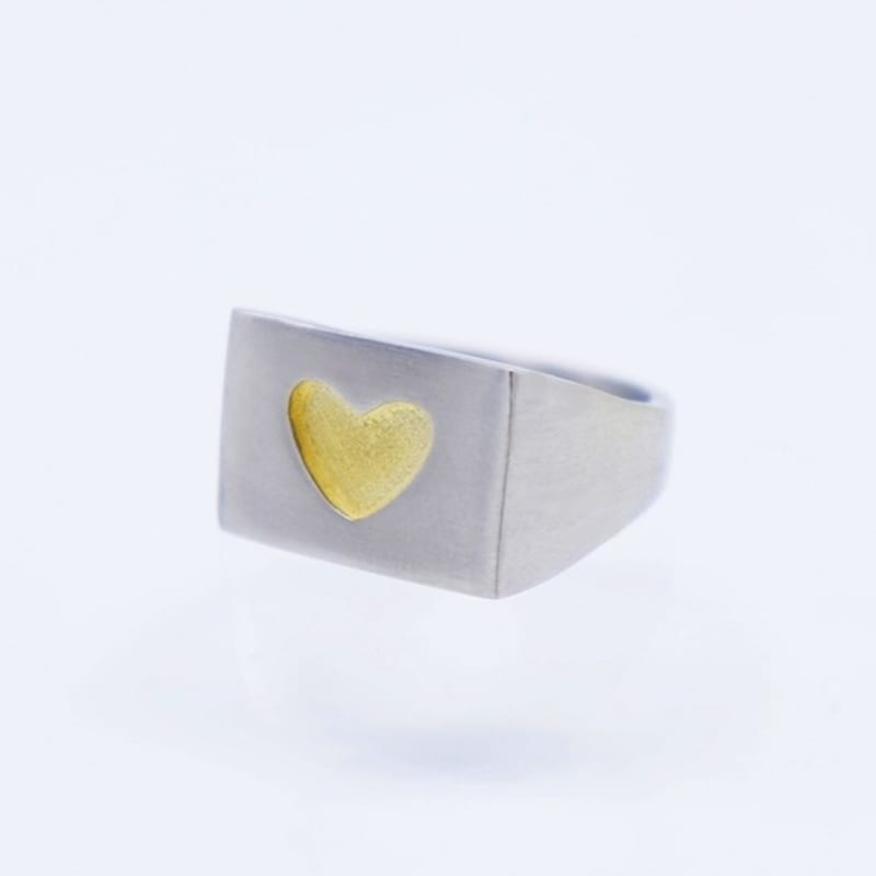 BONBEAU Double Plating Gold Heart Signet Ring