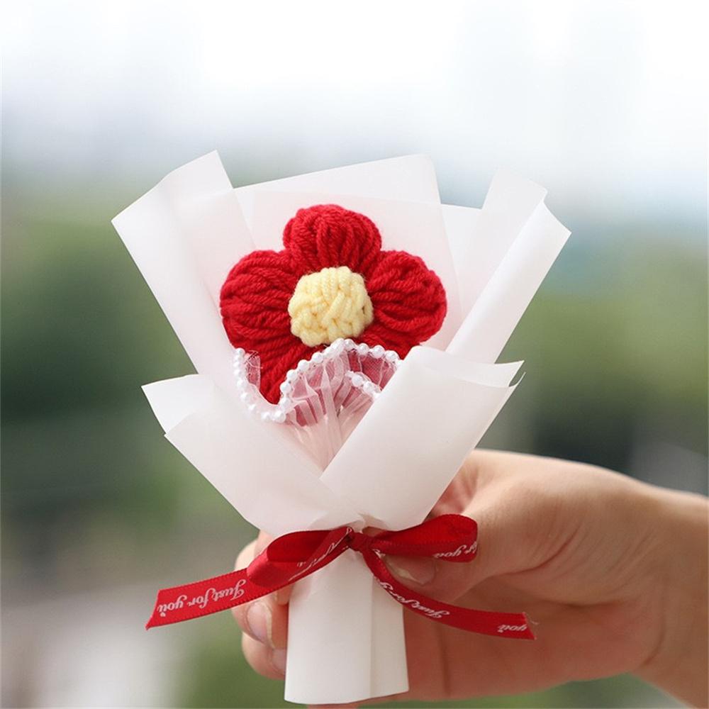 Single Woolen Knitted Flower Bouquets Rose Puff Sunflower Crochet Fake Flowers Small Home Decor Valentine's Day Gifts