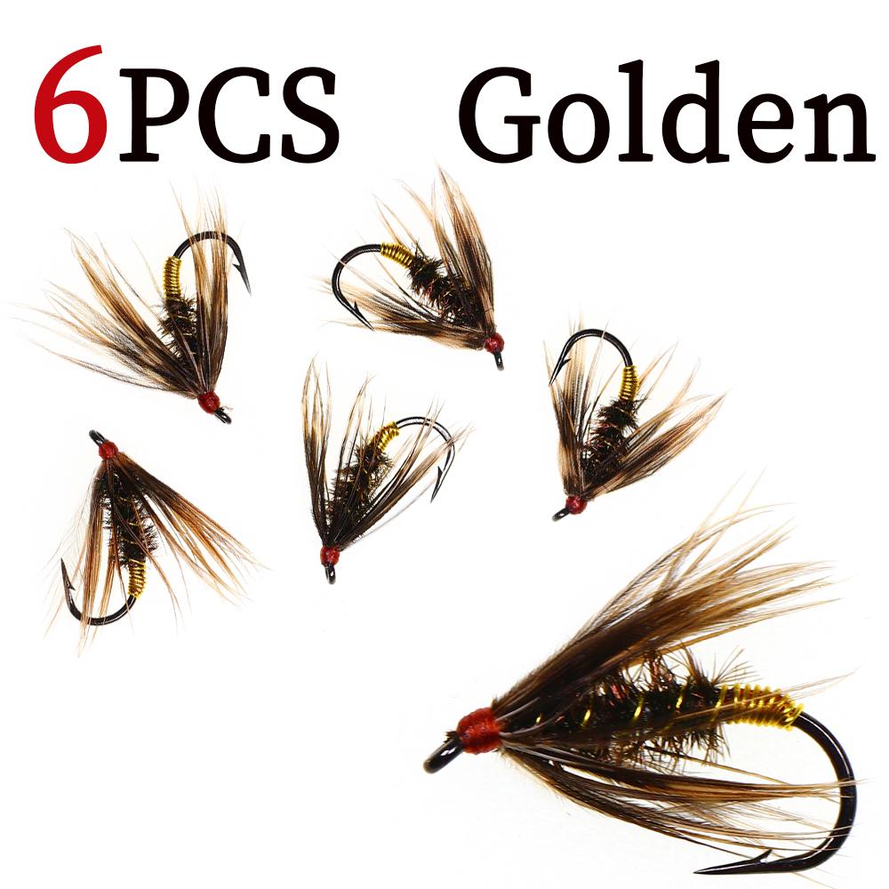 6PCS 12# Peacock Soft Hackle Copper Wire Wet Fly Nymph Rib Artificial Insect Baits Trout Bass Grayling Fishing Lures