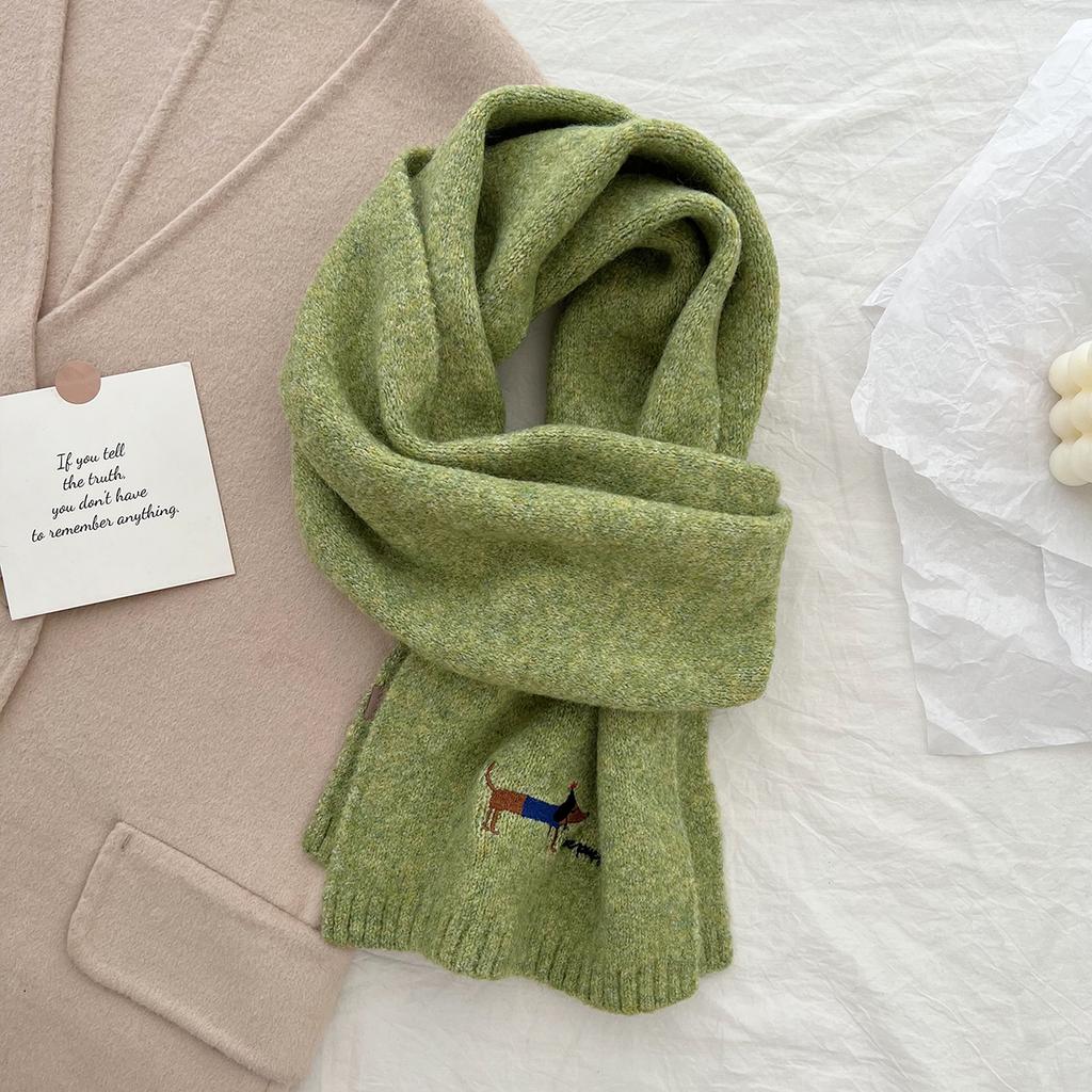New Korean Version of Dachshund Cartoon Embroidered Knitted Scarf To Keep Warm In Autumn and Winter, Youth Temperament Versatile Scarf