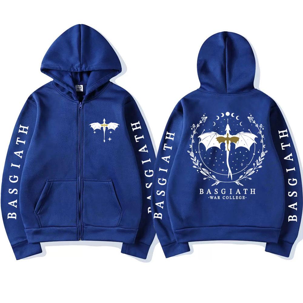 Basgiath War College Popular Zip Up Hoodies Fourth Wing Dragon Sweatshirt Men Women Harajuku Loose Fleece Coats