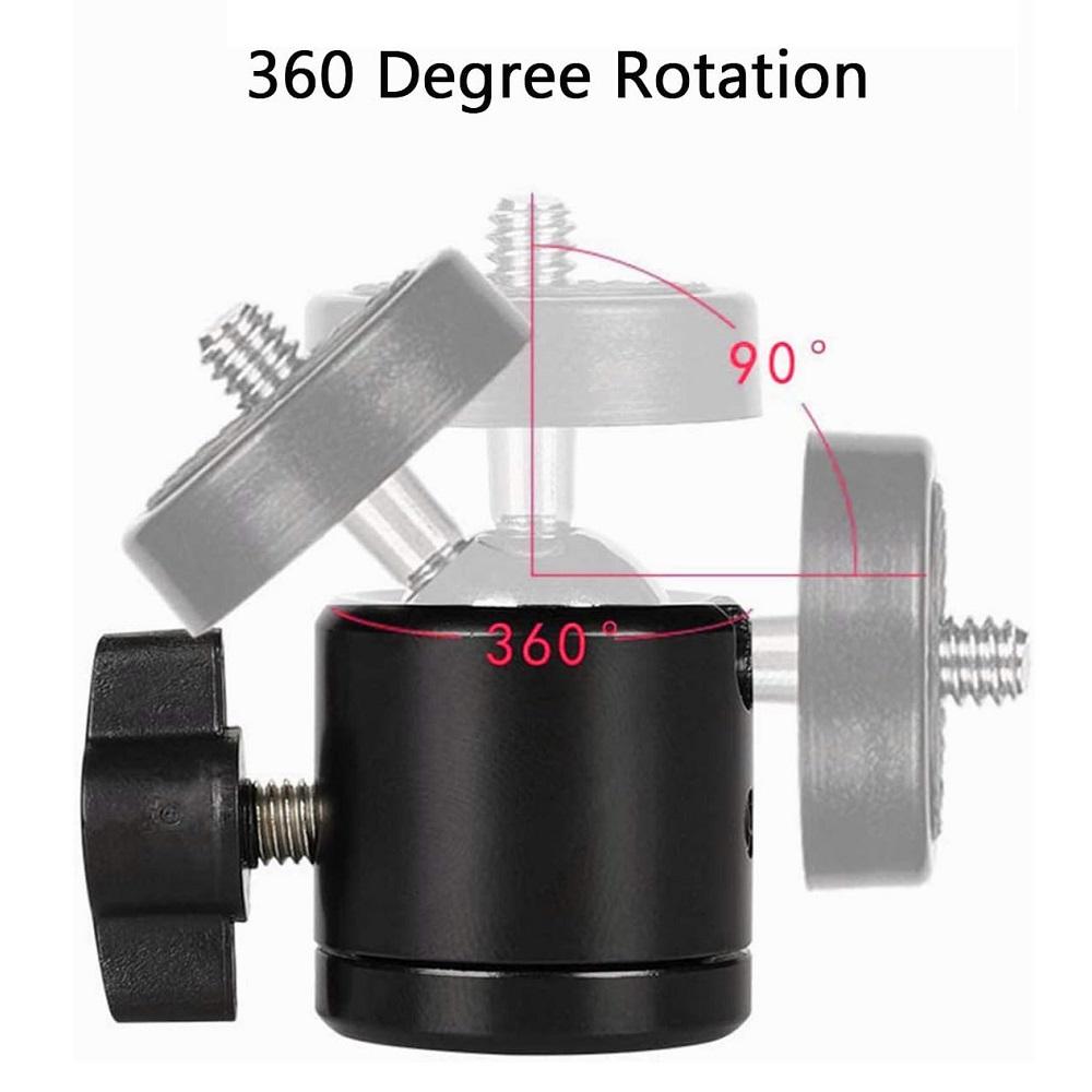 Mini Ball Head 1/4'' Screw Swivel Tripod Head Mount 360 Degree Rotating Base Adapter Ballhead for Camera Tripod Dash Cam Phone