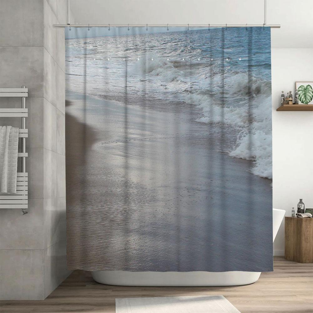 Duschvorhang im Strand-Design mit 3D-Ozeanwellen für Badezimmer-Deko-Accessoires Wasserdichte Stoffeinlage enthalten (Für dich: W7